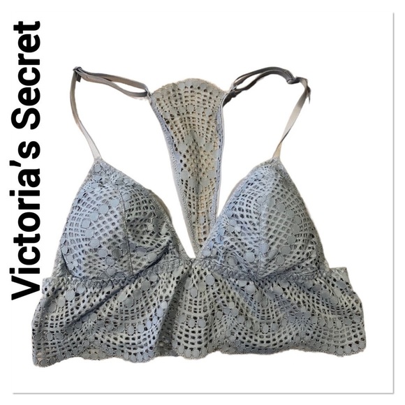 VICTORIA’S SECRET Lace Triangle Boho Racerback Bralette Baby Blue medium - Picture 1 of 5